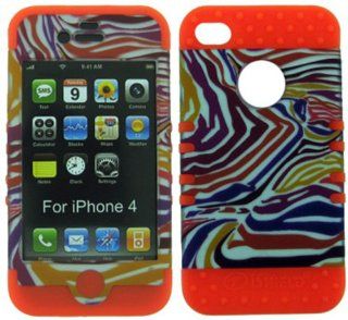 3 IN 1 HYBRID SILICONE COVER FOR APPLE IPHONE 4 4S HARD CASE SOFT ORANGE RUBBER SKIN ZEBRA OR TE149 S KOOL KASE ROCKER CELL PHONE ACCESSORY EXCLUSIVE BY MANDMWIRELESS: Cell Phones & Accessories