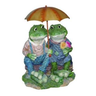 Two Country Frogs with Umbrella Cast Resin Garden Statue   Garden Statues