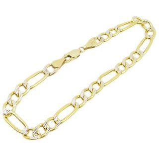 Mens 10k Yellow Gold diamond cut figaro cuban mariner link bracelet AGMBRP2 8 inches long and 6mm wide: Jewelry