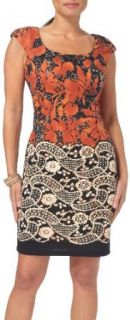 London Times Petite Lace Print Texture Knit Dress 4 Black/copper orange multi at  Women�s Clothing store