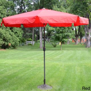 Deluxe Outdoor 9 foot Tilt Umbrella (Forest green, brown, blue, red, tan Materials: Aluminum pole and extra 220G polyester fabric Finish: Powder coated aluminum frameWeather resistant: YesUV protection: Yes Eight (8) sectionsDimensions: 9 feet high x 9 fe