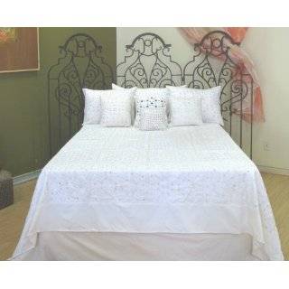 Indian Bedspread White Pink Floral Print Bed Cover Cotton Twin:  