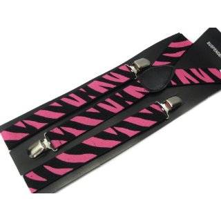 Wild Pink & Black Zebra Striped Elastic Suspenders 