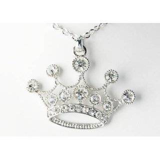   Clear Crystal Rhinestone Crown Royal Fashion Costume Pendant Necklace