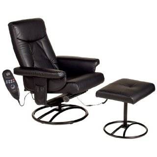  Burgundy Leather Massage Recliner Swivel Chair & Ottoman 