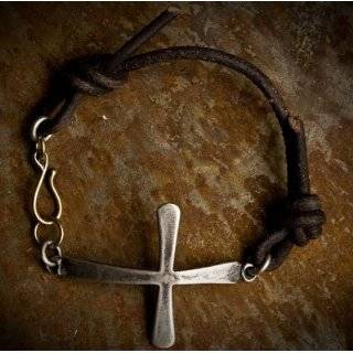 Mens Brown Leather Coptic Cross Bracelet Sterling silver Coptic cross 