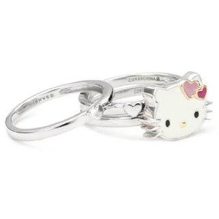 Hello Kitty Heart Enamel Sterling Silver Rings, Size 7